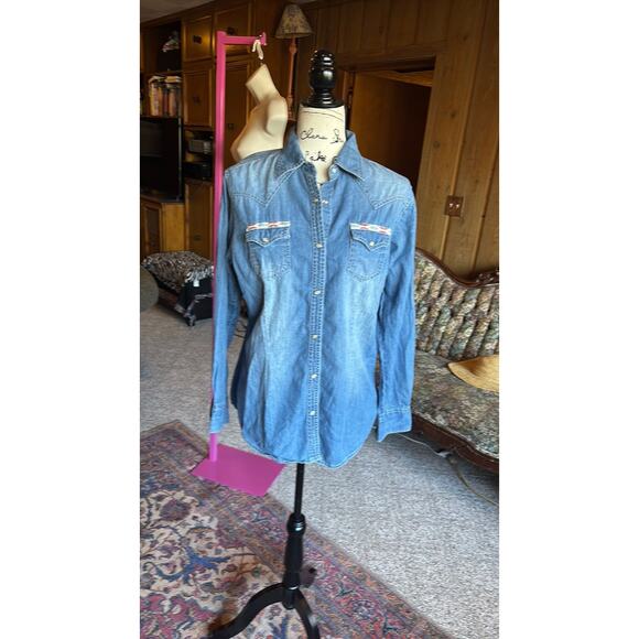 Y2K wrangler pearl snap denim blouse - Picture 1 of 5